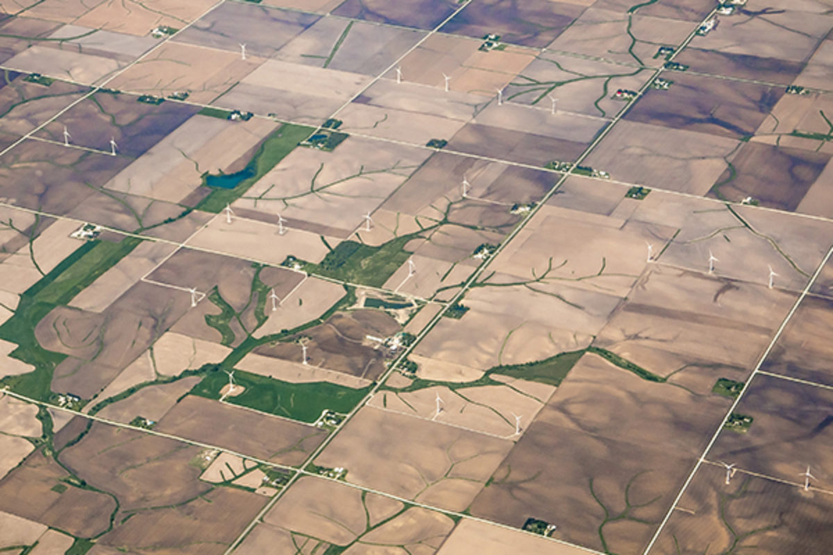 Aerial view of farmland in Midwest