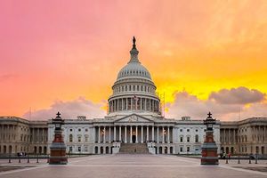 Sunset behind the United States Capital in Washington D.C.