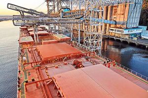 Grain export ship in Portland Oregon