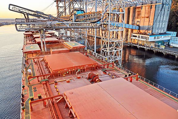 Grain export ship in Portland Oregon