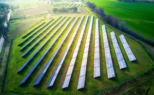 Aerial view of solar panel farm