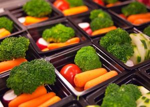 Fresh vegetable cups prepared for the National School Lunch Program at Washington-Lee High School in Arlington, Virginia